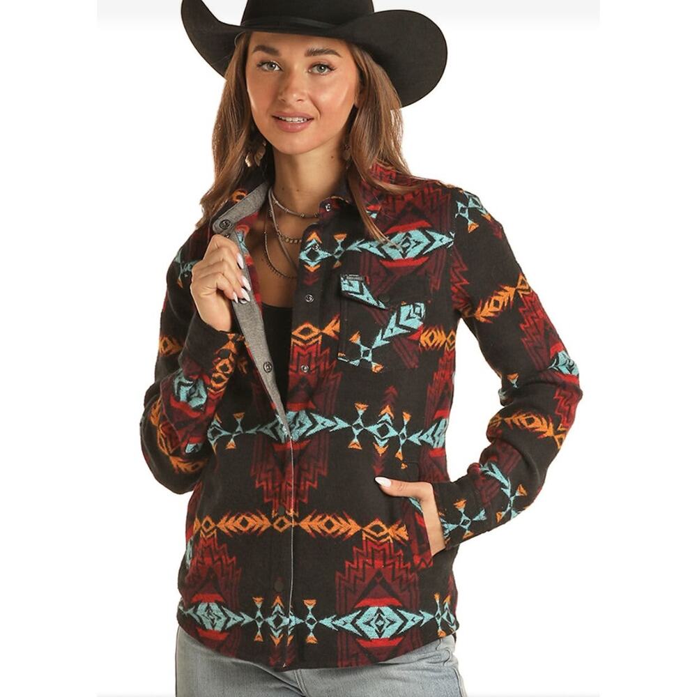 Rock N Roll Denim Women’s western Aztec Print Long Shirt Jacket
Size L